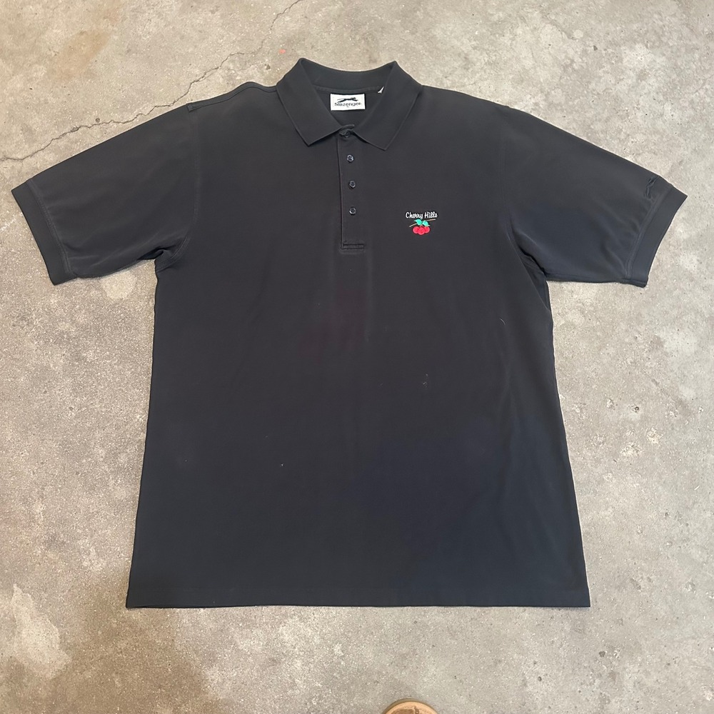 VTG 90s Slazenger Polo Shirt Mens XL Black Cherry Hills Golf Short Sleeve Cotton